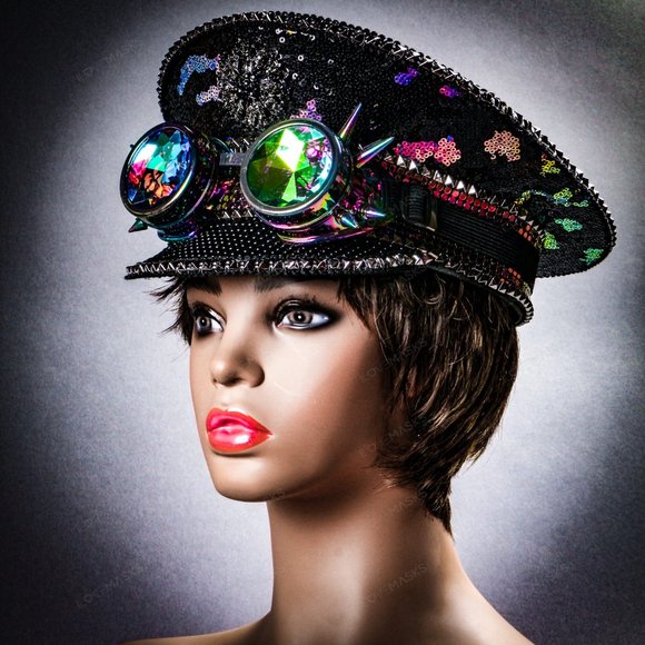 Black Purple Steampunk Captain Burning Man Hat - Picture 7 of 8